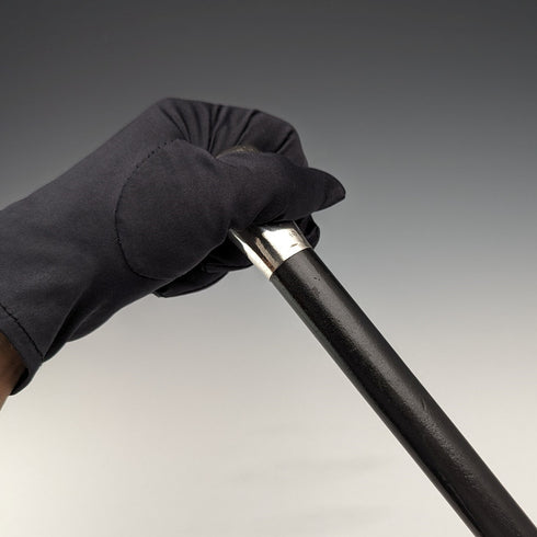 1924年 英国アンティーク 紳士用ステッキ 純銀製 丸ハンドル ブラックシャフト 87cm JH